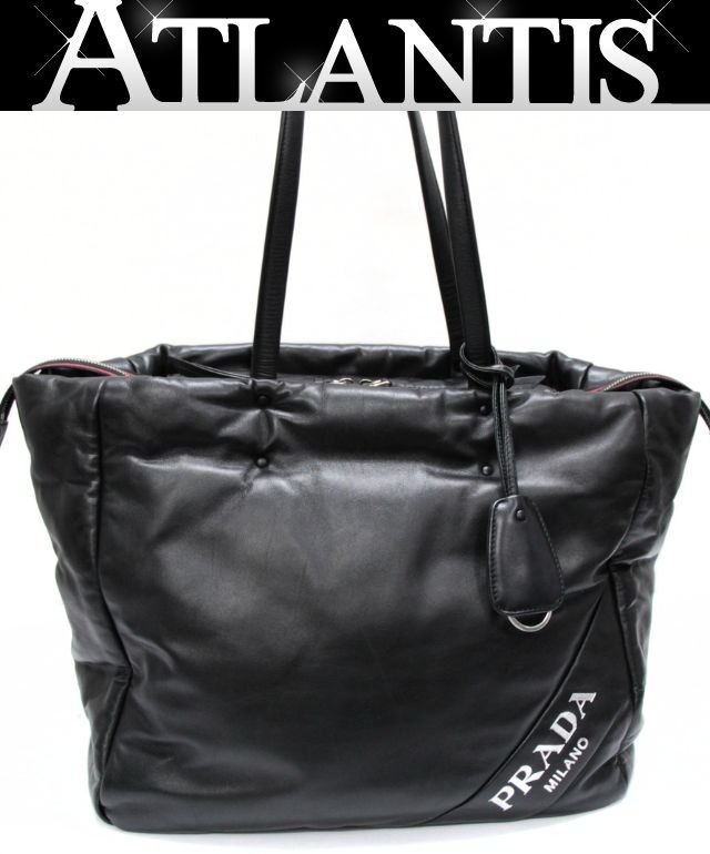 美品 プラダ PRADA ナッパレザー トートバッグ レザー 黒 1BG223 【74577】