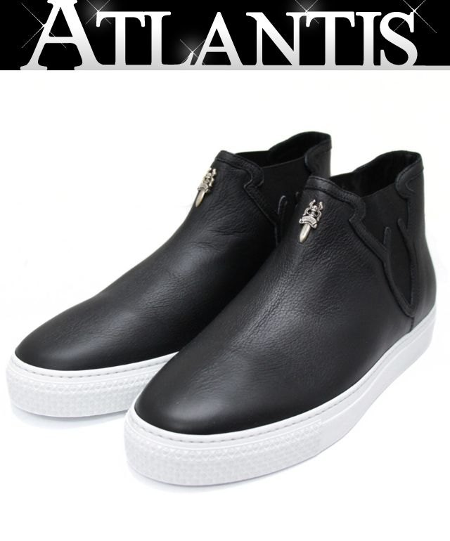 Rakuten - CHROME HEARTS 新宿店 クロムハーツ SALE 新品 MID TOP ダガーパーツ スニーカー メンズ レザー スリッポン シルバー SV925 size:43 黒 30903