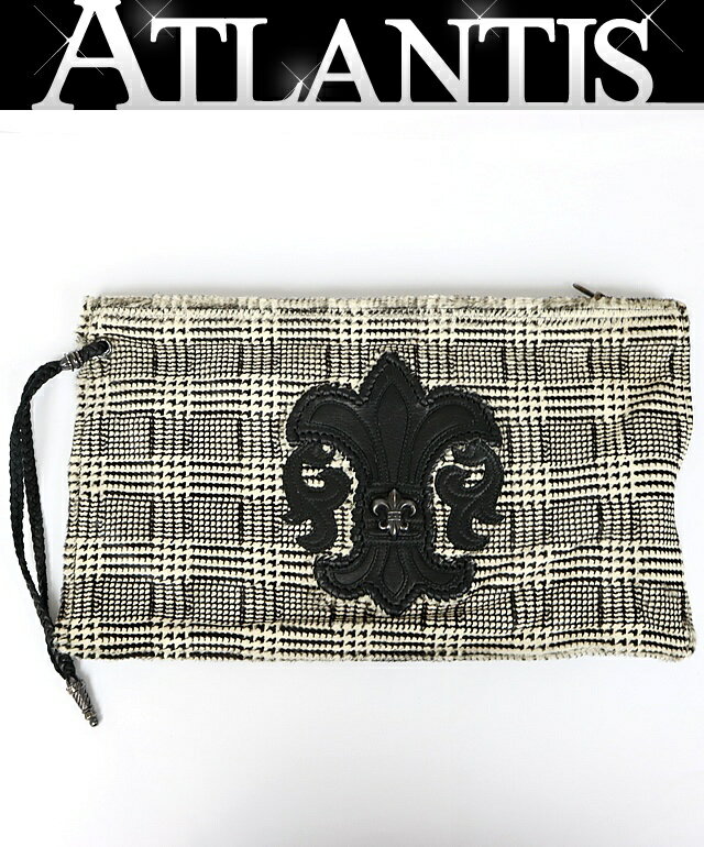 CHROME HEARTS 銀座店 クロムハーツ フラットポーチ BSフレア クラッチバッグ ハラコ レザー メンズ シルバー SV925 黒×白系 103162