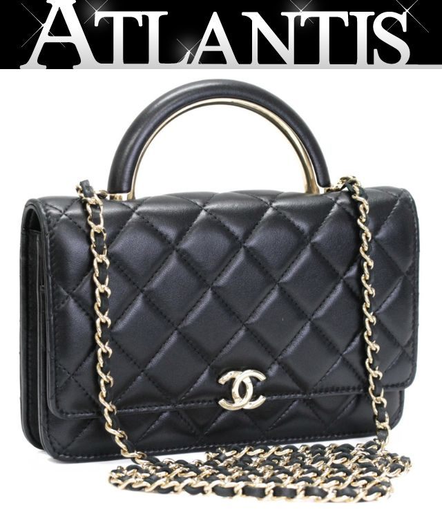 シャネル CHANEL マトラッセ トップハンドル チェーンウォレット ラム 黒 G金具 ランダムシリアル 【74834】