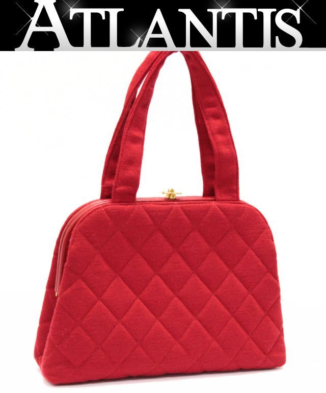 Rakuten - シャネル CHANEL ヴィンテージ マトラッセ がま口ハンドバッグ ジャージー 赤 G金具 4番台 【74786】