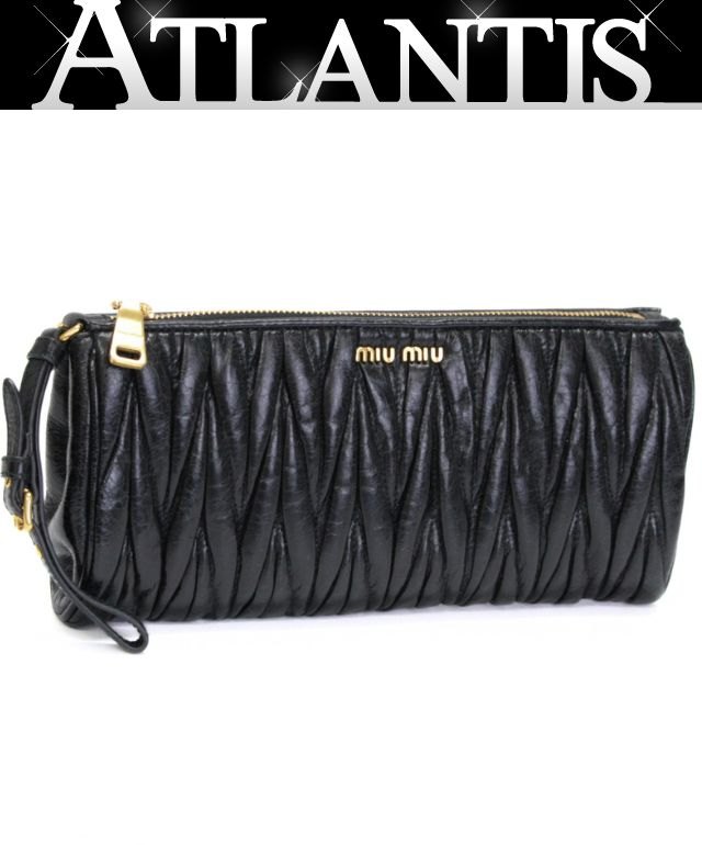 Rakuten - ミュウミュウ miu miu マテラッセ クラッチバッグ ポーチ レザー 黒 G金具 【74638】