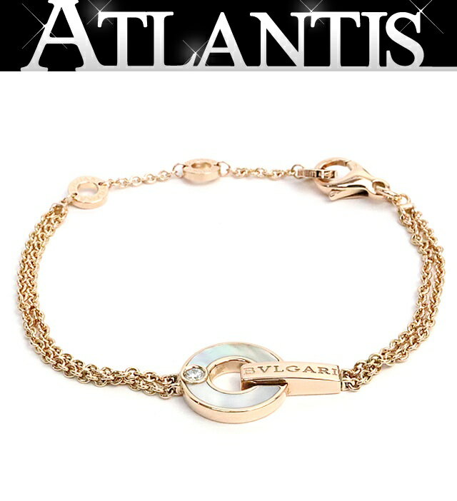【広尾店】ブルガリ BVLGARI ブルガリ ブルガリ オープンワークブレスレット K18PG マザーオブパール G付 D0.06ct 約9.4g size:M/L(最大17.5cm) 【17925】