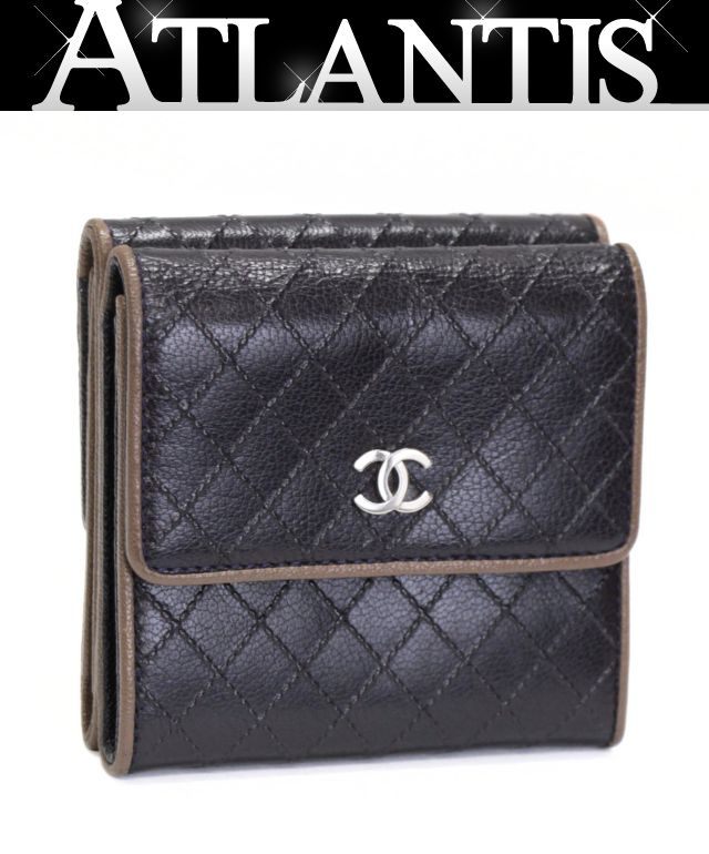 乐天商城 - シャネル CHANEL マトラッセ Wホック 三つ折り財布 レザー ネイビー×ベージュ 12番台 【74832】