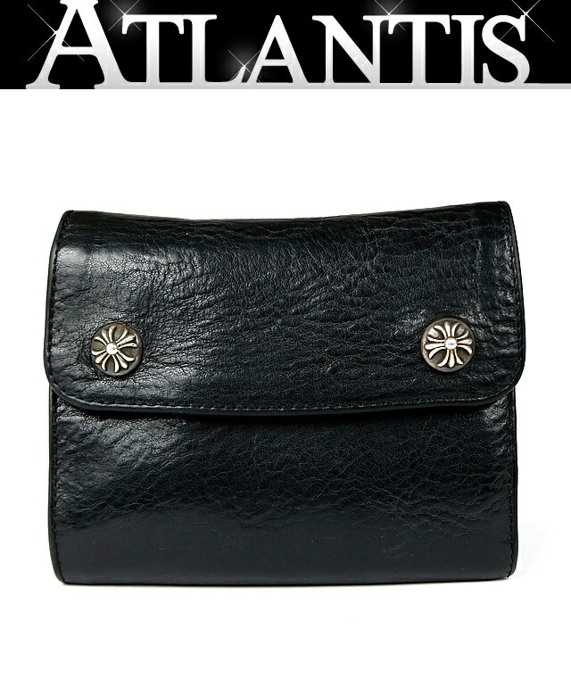 CHROME HEARTS 銀座店 クロムハーツ ミニウェーブ ウォレット クロスボタン 三つ折財布 メンズ レザー SV925 黒 103084