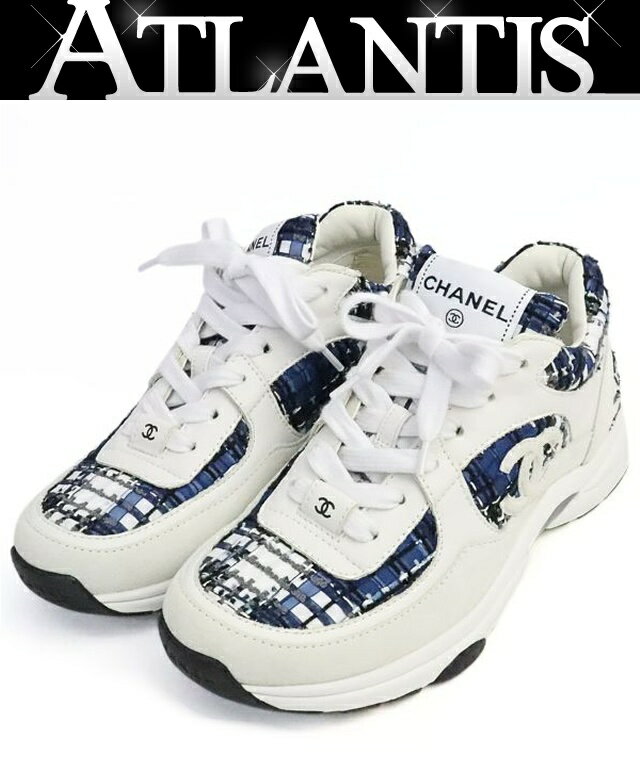 乐天商城 - 【広尾店】 美品 シャネル CHANEL ココマーク ツイードスニーカー 白×青 W G38299 size37(約24cm) 【19254】