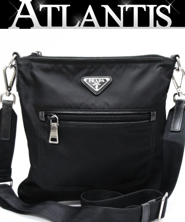 乐天商城 - プラダ PRADA 三角ロゴ ショルダーバッグ 外ポケット マチ無し ナイロン 黒 【74609】
