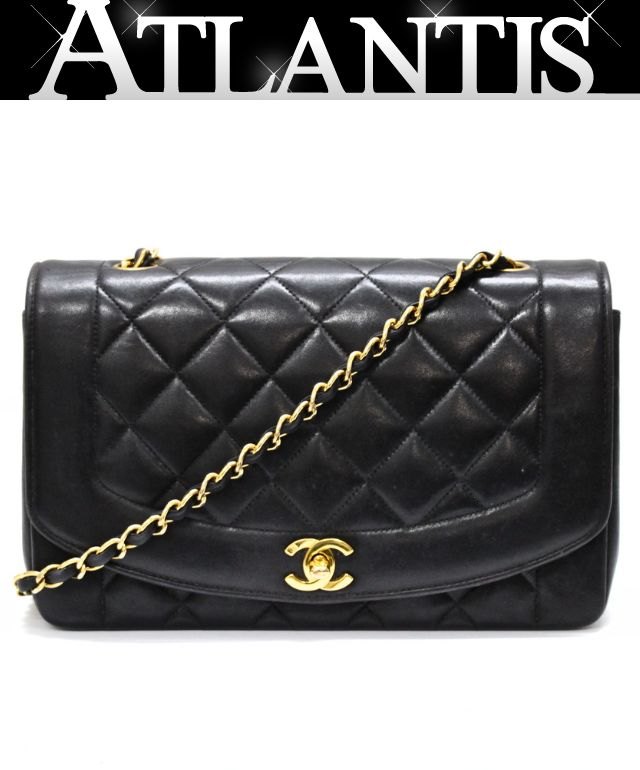 乐天商城 - シャネル CHANEL ダイアナ25 マトラッセ チェーンショルダーバッグ ラム 黒 G金具 3番台 【74785】