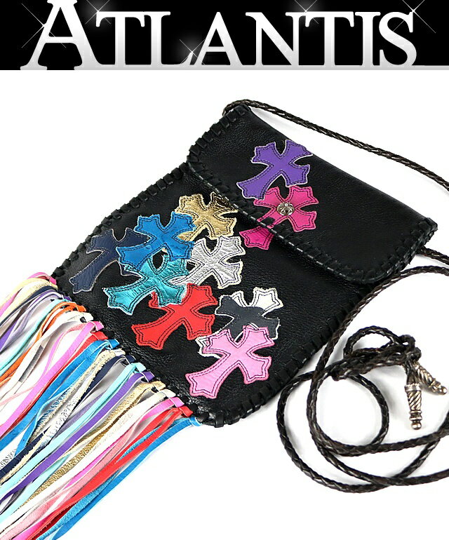 Rakuten - CHROME HEARTS 新宿店 クロムハーツ フラットヒッピー マルチカラークロスパッチ ショルダーバッグ レザー SV925 黒/マルチカラー 31364