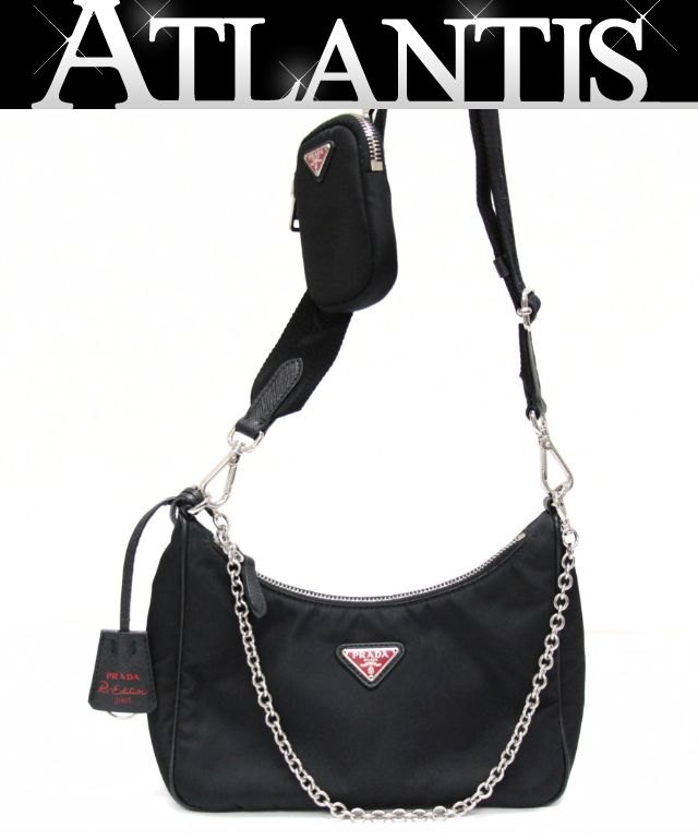 Rakuten - PRADA プラダ レッド三角ロゴ Re-Edition ショルダーバッグ ナイロン 黒 【74804】