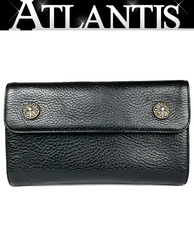 Rakuten - CHROME HEARTS 新宿店 新品 クロムハーツ 海外インボイス付き ウェーブ ウォレット クロスボタン 三つ折り財布 レザー SV925 黒 31356