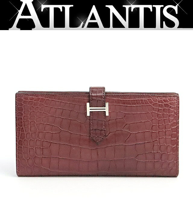 【広尾店】 エルメス HERMES ベアンスフレ 長財布 クロコダイル アリゲーター ブルゴーニュ SV金具 T刻印(2015年製) 【19301】