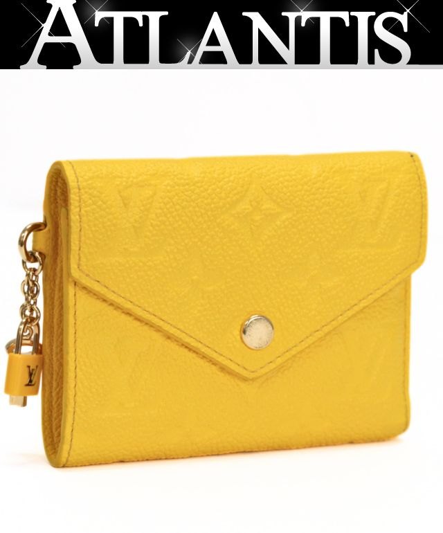 美品 ルイヴィトン Louis Vuitton ポルトフォイユヴィクトリーヌ 三つ折りコンパクト財布 モノグラム アンプラント ギンコイエロー M14156 RFID 