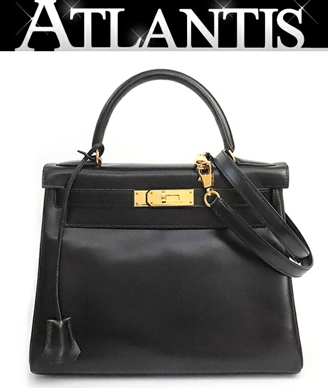 Rakuten - 【広尾店】 エルメス HERMES ケリー28 ハンドバッグ 2WAYバッグ 内縫い ボックスカーフ 黒 〇U刻印(1991年) G金具 【19303】