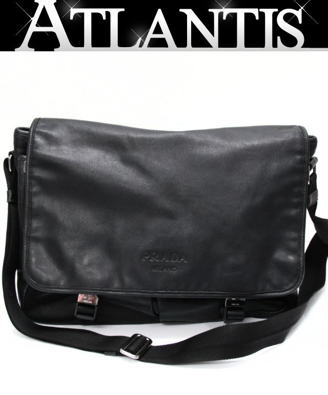 Rakuten - プラダ PRADA ロゴ メッセンジャーバッグ ショルダーバッグ レザー 黒 【74975】