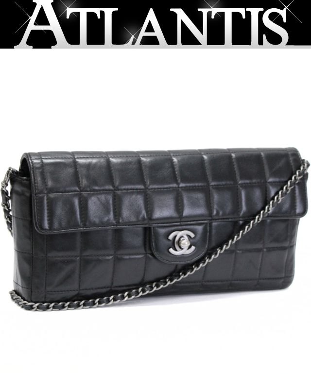 Rakuten - シャネル CHANEL チョコバー イーストウエスト チェーンショルダーバッグ ラムスキン 黒 S金具 6番台 【75022】
