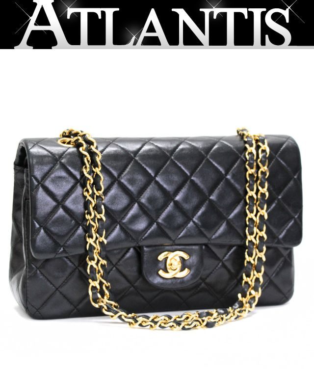 乐天商城 - シャネル CHANEL マトラッセ25 ダブルフラップ チェーンショルダーバッグ ラム 黒 G金具 1番台 【75113】