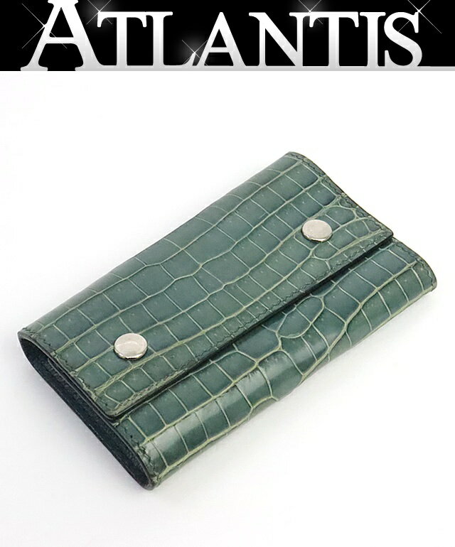 【広尾店】エルメス HERMES エテュイクレ6 キーケース クロコポロサス ブルージーン SV金具 □J刻印(2006年) 【19342】