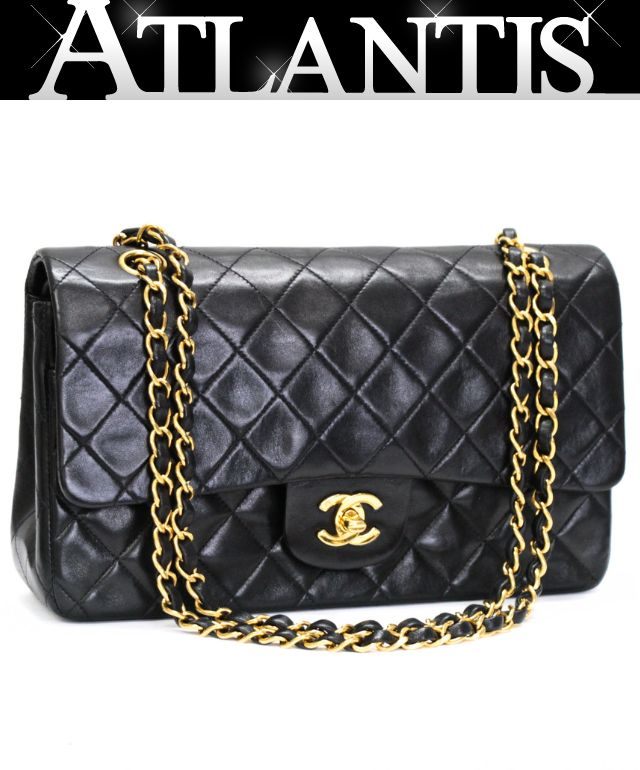 乐天商城 - シャネル CHANEL マトラッセ25 ダブルフラップ チェーンショルダーバッグ ラム 黒 G金具 4番台 【75012】