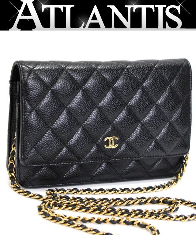 乐天商城 - 美品 シャネル CHANEL マトラッセ チェーンウォレット キャビアスキン 黒 シリアルプレート 【75198】