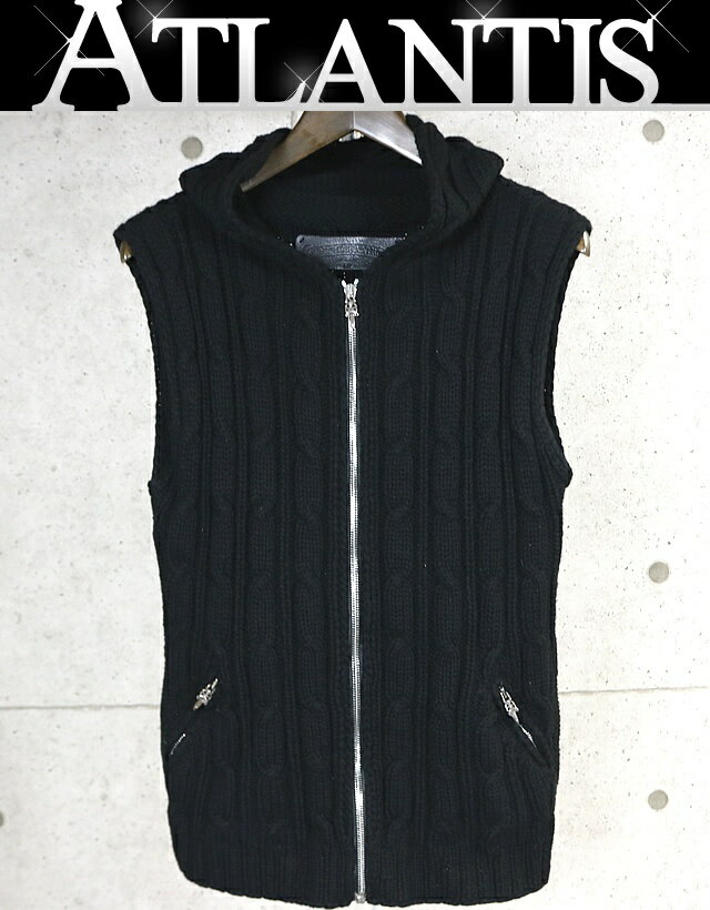 乐天商城 - CHROME HEARTS 銀座店 クロムハーツ ダガージップ フード ニット ベスト メンズ SV925 size:ML 黒 103536