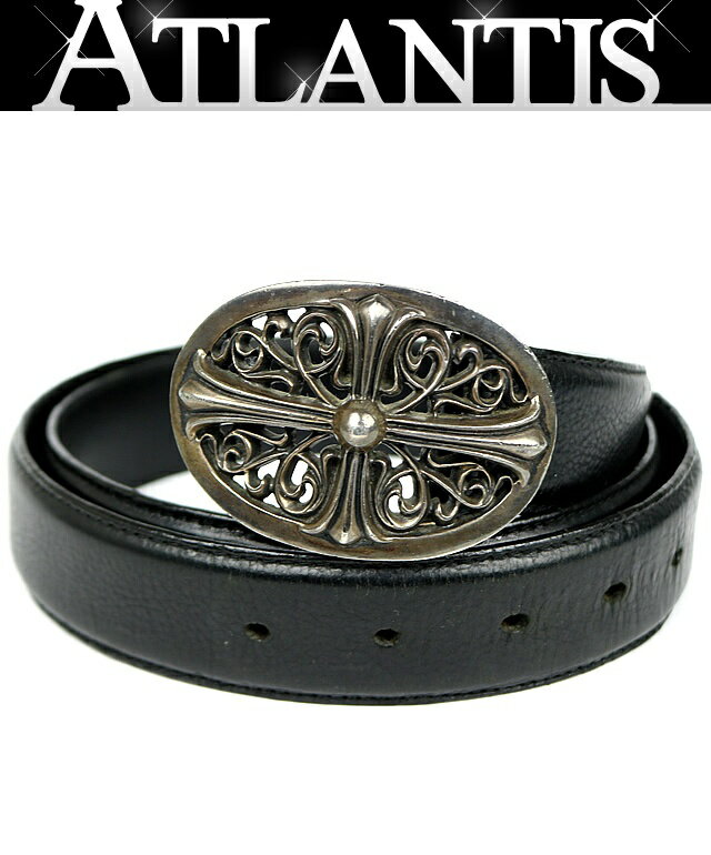 CHROME HEARTS 銀座店 クロムハーツ クラシックオーバルクロス バックル ベルトストラップ セット レザー メンズ シルバー SV925 size:38 黒 103566