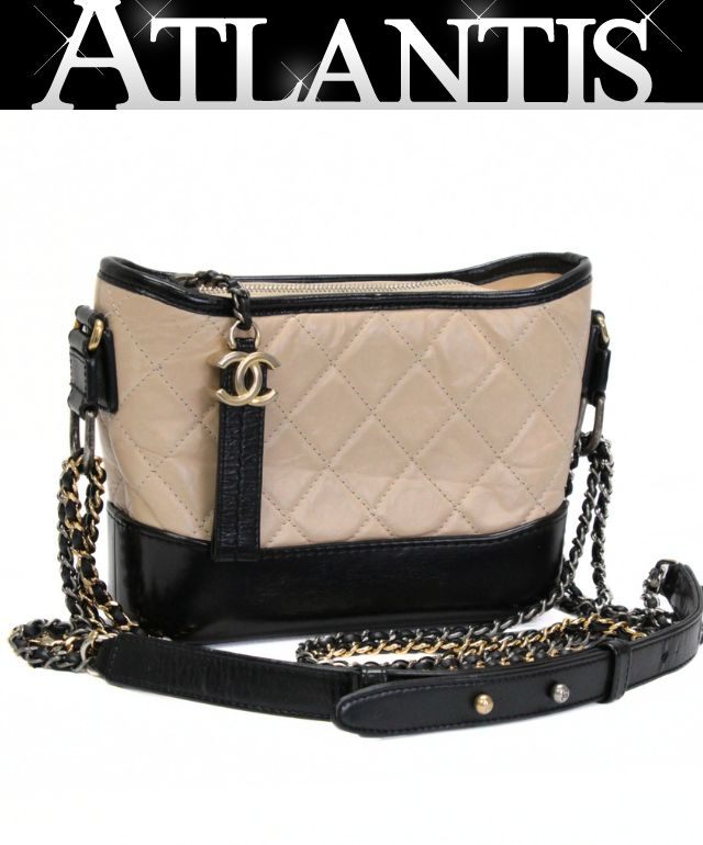 乐天商城 - CHANEL シャネル ガブリエル マトラッセ チェーンショルダーバッグ スモール カーフ ベージュ×黒 27番台 【74982】