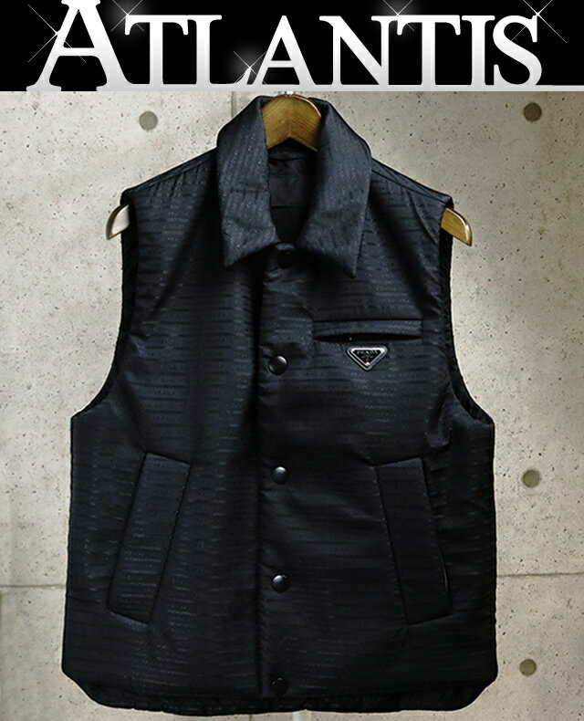 乐天商城 - PRADA 銀座店 プラダ トライアングルロゴ ナイロン パテッド ベスト メンズ size:46 黒 103580