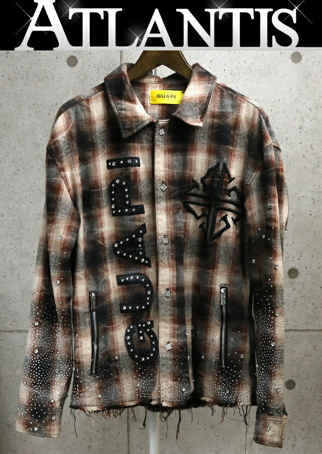 樂天商城 - GUAPI 銀座店 グアピ ラインストーン フランネルシャツ メンズ 長袖 size:S ブラウン 103579
