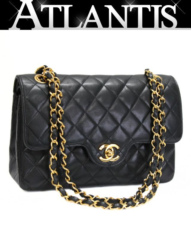 樂天商城 - シャネル CHANEL ヴィンテージ マトラッセ23 ダブルフラップ チェーンショルダーバッグ ラム 黒 G金具 0番台 【74984】
