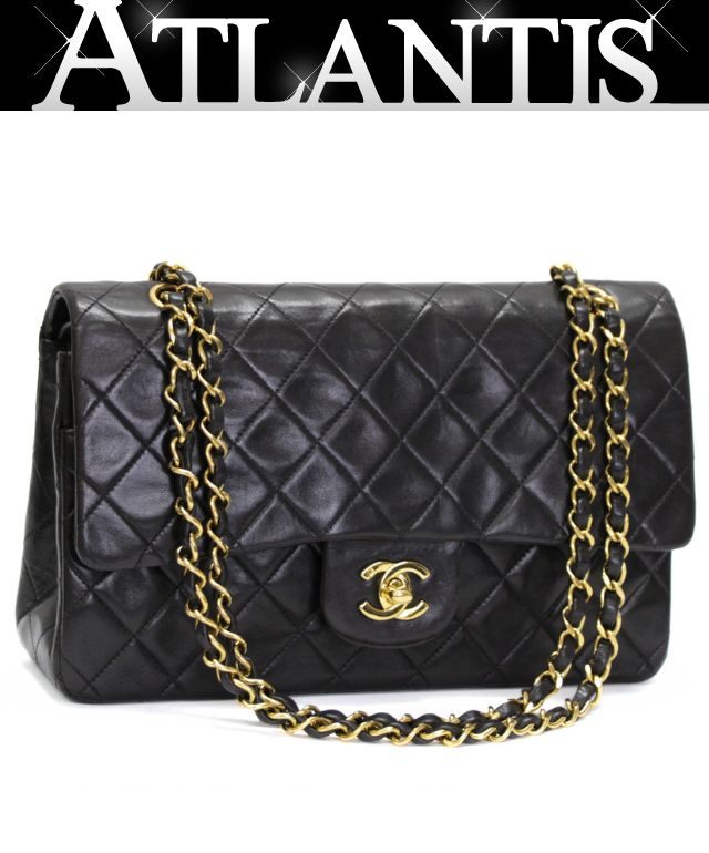 乐天商城 - シャネル CHANEL マトラッセ25 ダブルフラップ チェーンショルダーバッグ ラム 黒 G金具 3番台 【75011】