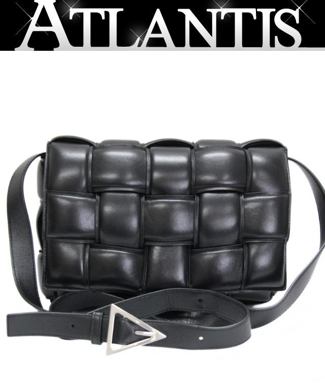 乐天商城 - 美品 ボッテガ BOTTEGA VENETA イントレチャート パデットカセット ショルダーバッグ レザー 黒 【75039】