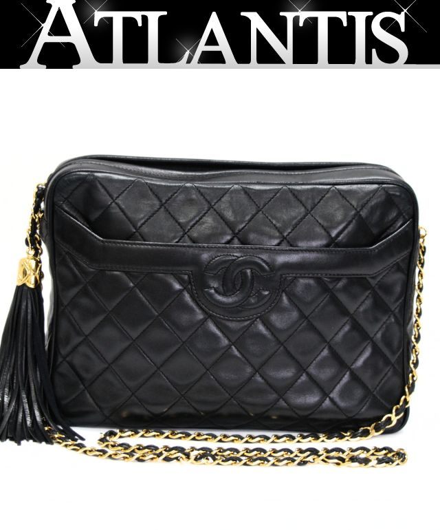 樂天商城 - シャネル CHANEL マトラッセ ココマーク フリンジ チェーンショルダーバッグ ラムスキン 黒 G金具 2番台 【75168】