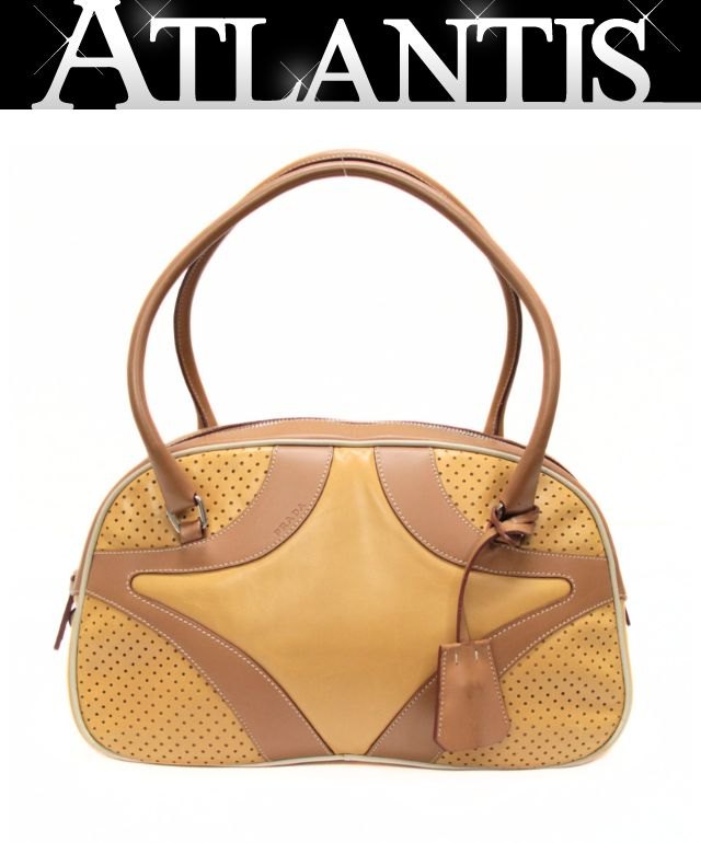 乐天商城 - プラダ PRADA パンチング ミニボーリングバッグ レザー ライトブラウン 【75245】