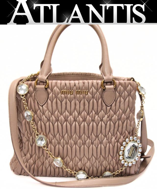 美品】miu miu マテラッセ ナッパレザー カゴバック ピンク ラタン