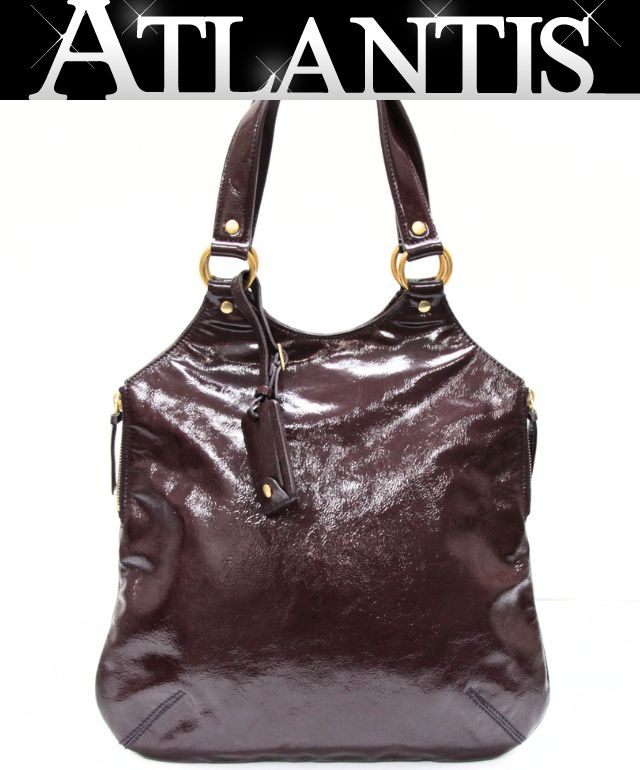 イヴサンローラン YVES SAINT LAURENT メトロポリス トートバッグ パテント ブラウン系 【75729】