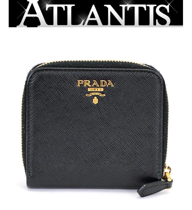 プラダ 財布（メンズ） 美品 プラダ PRADA ラウンドファスナー コンパクトウォレット コインケース サフィアーノ 黒 G金具