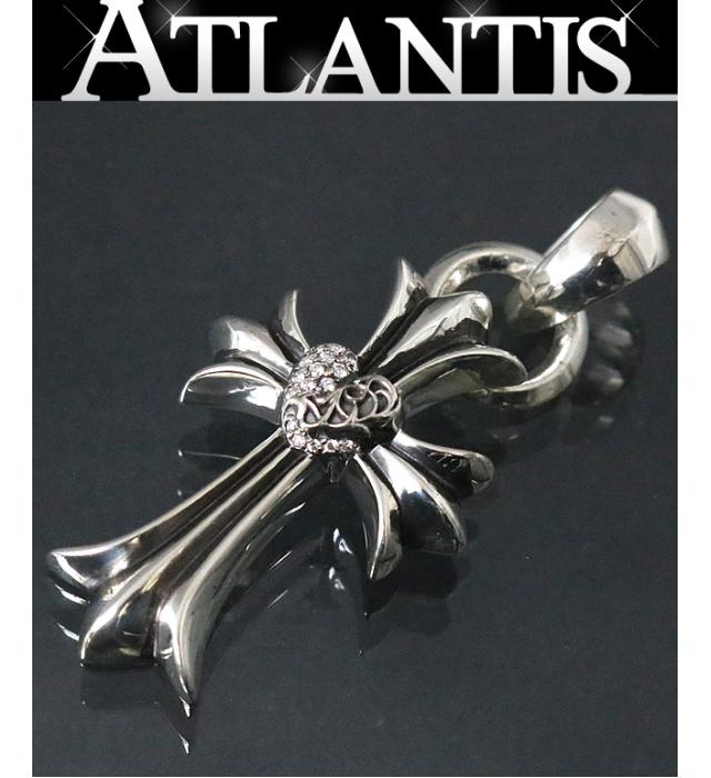 CHROME HEARTS 銀座店 クロムハーツ 美品 ハートスモールクロス ウィズベイル パヴェダイヤ ネックレス トップ チャーム シルバー SV925