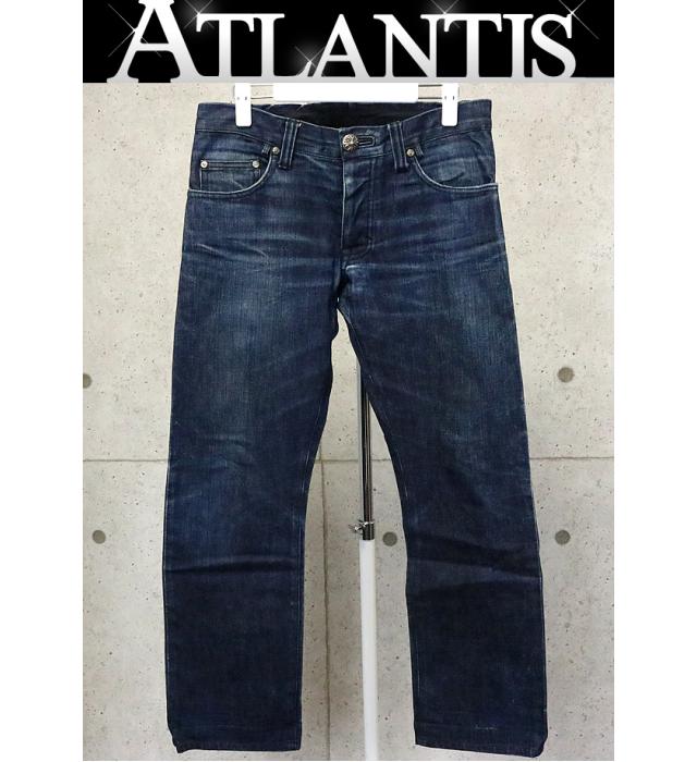 クロムハーツ CHROME HEARTS 銀座店 クロムハーツ ストレート デニムパンツ クロスボタン SV925 メンズ JVP size:30 ブルー