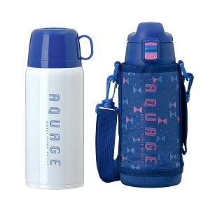 【メーカー直販】AQUAGE(アクアージュ)2WAY 軽量ステンレスボトル ポーチ付き 620ml/670ml ブルー ANW-600BL