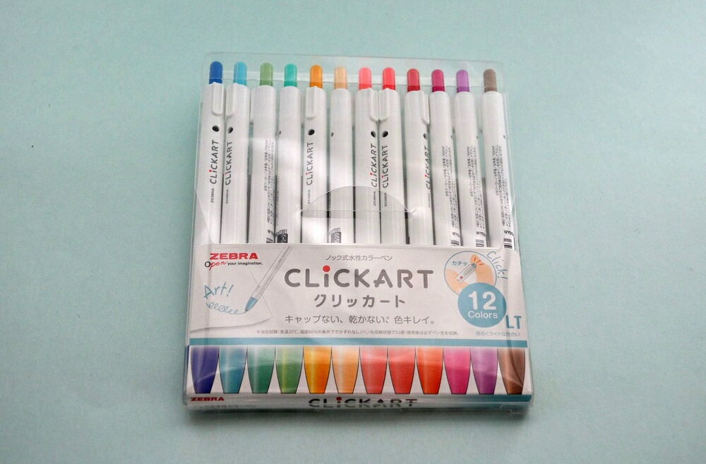 ノック式水性カラーペン　CLICKART クリッカート明るくライトな色合い 12色セット
