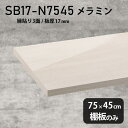 棚板のみ WW 幅75cm 奥行き45cm SB17-N7545 サイズ約幅750 奥行き450 mm厚み17mm材質メラミン樹脂化粧合板カラーホワイトウッド※モニターなどの閲覧環境によって、実際の色と異なって見える場合がございます。ご希望の方にはサンプル(無料)をお送りしますのでお気軽にお問い合わせください。また、アイカ工業のメラミン化粧板でしたら、製品品番をお知らせいただければ作製が可能です。（価格はお見積り）仕様耐荷重：約10kg（均等荷重）日本製※棚板のみの商品です※縁貼りは正面と両サイドの3面となりますブランド　送料※離島は送料別途お見積もり。納期ご注文状況により納期に変動がございます。最新の納期情報はカラー選択時にご確認ください。※オーダー商品につき、ご注文のキャンセル・変更につきましてはお届け前でありましても生産手配が済んでいるためキャンセル料(商品代金の50％)を頂戴いたします。※商品到着までの日数は、地域により異なります配送について※離島は送料別途お見積もりいたしましてご連絡いたします。【ご注意ください】離島・郡部など一部配送不可地域がございます。配送不可地域の場合は、通常の配送便での玄関渡しとなります。運送業者の便の都合上、地域によってはご希望の日時指定がお受けできない場合がございます。建物の形態（エレベーターの無い3階以上など）によっては別途追加料金を頂戴する場合がございます。吊り上げ作業などが必要な場合につきましても追加料金はお客様ご負担です。サイズの確認不十分などの理由による返品・返金はお受けできません。※ご注文前に商品のサイズと、搬入経路の幅・高さ・戸口サイズなど充分にご確認願います。備考※製造上の都合や商品の改良のため、予告なく仕様変更する場合がございますので予めご了承ください。atomDIYオリジナル商品を全部見る