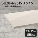 棚板のみ WW 幅75cm 奥行き15cm SB20-N7515 サイズ約幅750 奥行き150 mm厚み20mm材質メラミン樹脂化粧合板カラーホワイトウッド※モニターなどの閲覧環境によって、実際の色と異なって見える場合がございます。ご希望の方にはサンプル(無料)をお送りしますのでお気軽にお問い合わせください。また、アイカ工業のメラミン化粧板でしたら、製品品番をお知らせいただければ作製が可能です。（価格はお見積り）仕様耐荷重：約10kg（均等荷重）日本製※棚板のみの商品です※縁貼りは正面と両サイドの3面となりますブランド　送料※離島は送料別途お見積もり。納期ご注文状況により納期に変動がございます。最新の納期情報はカラー選択時にご確認ください。※オーダー商品につき、ご注文のキャンセル・変更につきましてはお届け前でありましても生産手配が済んでいるためキャンセル料(商品代金の50％)を頂戴いたします。※商品到着までの日数は、地域により異なります配送について※離島は送料別途お見積もりいたしましてご連絡いたします。【ご注意ください】離島・郡部など一部配送不可地域がございます。配送不可地域の場合は、通常の配送便での玄関渡しとなります。運送業者の便の都合上、地域によってはご希望の日時指定がお受けできない場合がございます。建物の形態（エレベーターの無い3階以上など）によっては別途追加料金を頂戴する場合がございます。吊り上げ作業などが必要な場合につきましても追加料金はお客様ご負担です。サイズの確認不十分などの理由による返品・返金はお受けできません。※ご注文前に商品のサイズと、搬入経路の幅・高さ・戸口サイズなど充分にご確認願います。備考※製造上の都合や商品の改良のため、予告なく仕様変更する場合がございますので予めご了承ください。atomDIYオリジナル商品を全部見る