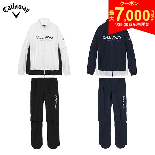 この商品の特徴取り寄せ商品につきましては、通常3-6営業日での出荷が目安となります。仕入れ先の在庫状況により変動致しますので確認後メールにて納期回答させて頂きます。ホワイトネイビー▲収納袋とても柔らかく、耐水圧20,000mm・透湿20,000gの高機能素材を使用したレインウェアです。タテ・ヨコ・ナナメに伸びる8WAYストレッチ素材により、スイングなどの動きにもストレスなく快適に着用できます。胸に大きくプリントされたCALLAWAYロゴがデザインのポイント。ゴルフに適した調整仕様を随所に取り入れた、高機能なレインウェアです。■[8WAYストレッチ]全方向に伸びる素材■背・膝ベンチレーション■背ウエスト調整ベルト■パンツ丈調整可能■パンツ裾脇ファスナー開き■シューズガード付き■パンツ裾幅調整ベルト■裏地メッシュ収納袋付きスペック素材表生地：ナイロン 100%裏生地：ポリエステル 100%耐水圧20,000mm透湿性20,000g/m2/24hカラーホワイト,ネイビー機能8WAYストレッチ,2WAY（半袖）付属品収納袋原産国ミャンマーサイズサイズ(仕上がり寸法)S M L LL 3L ジャケットバスト(cm)109.5113.5117.5121.5125.5 着丈(cm)707173.57677 長袖裄丈(cm)86.38890.893.596.3半袖裄丈(cm)46.54950.852.554.3パンツウエスト(cm)[調節可ゴム入り]7377818589 ヒップ (cm)101.7105.7109.7113.7117.7 股上 (cm)2121.52222.523 股下[長](cm)8080808080 股下[短](cm) 4040404040 わたり幅(cm)33.634.936.237.538.8 裾幅(cm)21.321.52222.523※商品サイズは、製品の仕上がりサイズになります。(商品サイズ=ヌード寸法＋ゆとり分となります。)商品生地の特性によって、1-2cm前後の誤差が生じます。商品タグに記載されているサイズはヌード寸法になります。発売日：2026年callaway 上下セット カッパ 雨具