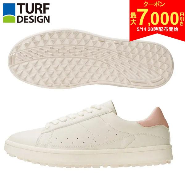 【14日20時開始!最大7,000円引きクーポン！】【レディース/送料無料】朝日ゴルフ ターフデザイン TDSH-2275L スパイクレス ゴルフシューズ アイボリー×ピンク(IV×PK)