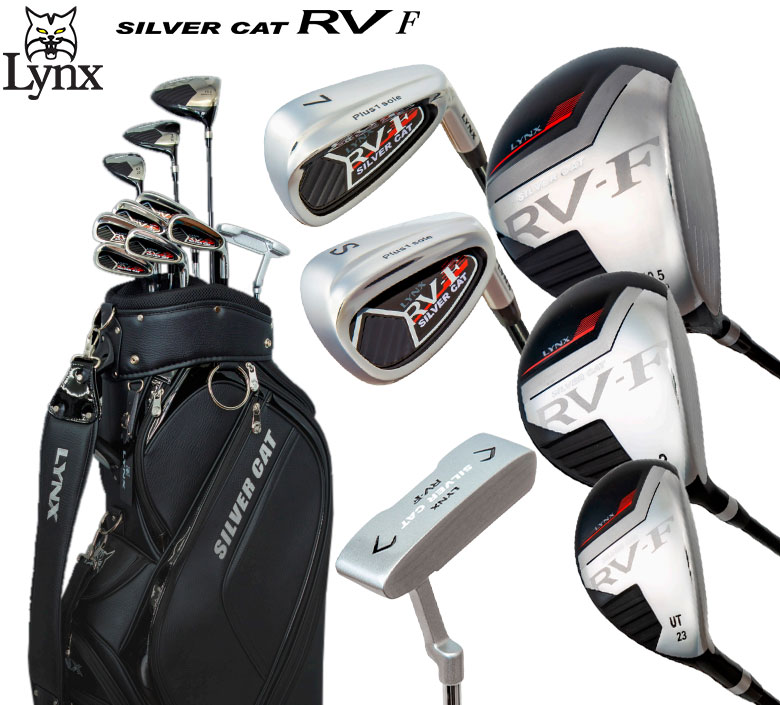 リンクス ゴルフ シルバーキャット RV-F クラブセット 10本組(1W,3W,UT,6-9,P,S,PT) アイアン：スチールシャフト キャディバッグ付き Lynx SILVER CAT