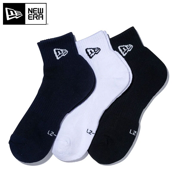 ニューエラ 14518188 アンクル 3ペア ソックス 靴下 ブラック×ホワイト×ネイビー