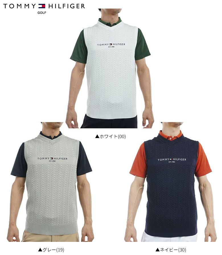 【送料無料】トミーヒルフィガー ゴルフ THMA452 ケーブル Vネックニット ベスト