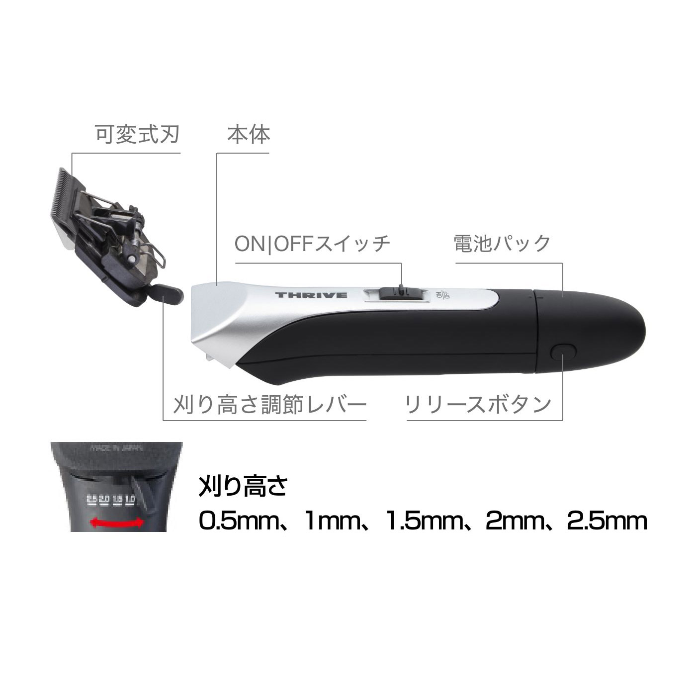 THRIVE スライヴ ヘアークリッパー MODEL 3200-H（可変式刃付）コードレス クリッ...