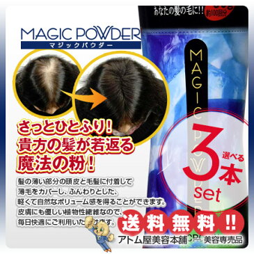 【送料無料!】マジックパウダー 50g 選べる3本セット!【薄毛隠し 薄毛カバー 薄毛対策 白髪隠し 白髪カバー 瞬間増毛 増毛 男女兼用 円形脱毛 クラウン MAGIC POWDER スーパーミリオンヘアーをお使いの方に! 3個 3点】